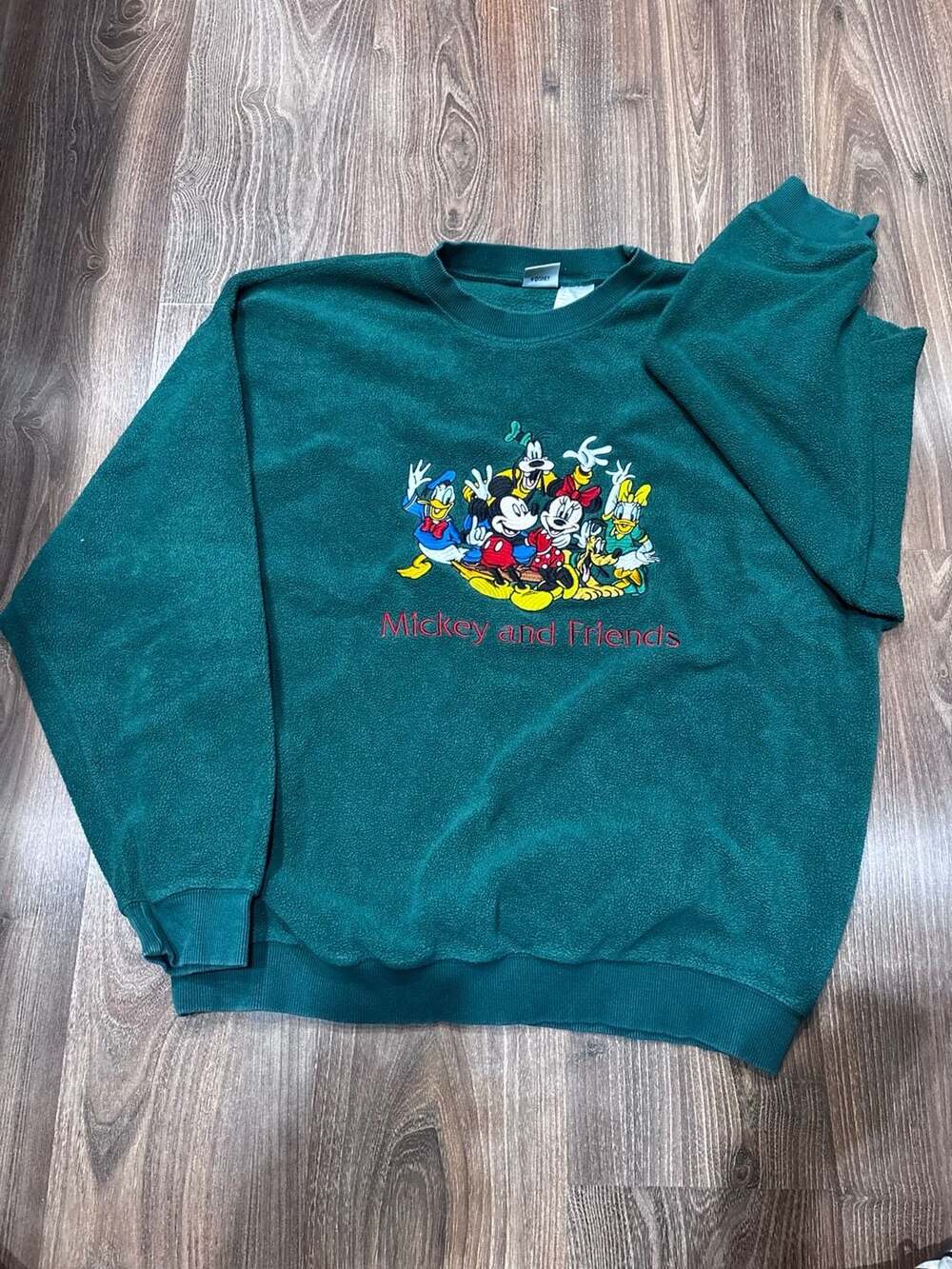 Disney Store Mickey and Friends Sweatshirt Adult L Green Fleece Vintage 90s